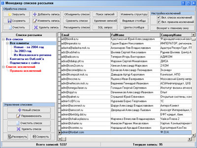 Mail list  manager window